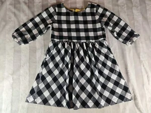 Hanna Andersson Dress Girls Size 120 Black White Gingham Flannel Buffalo Check 6 - Picture 1 of 12