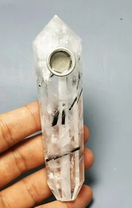 Natural Black Tourmaline  Quartz Crystal Wand Pipe - Picture 1 of 12