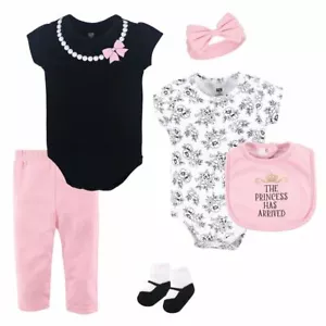 Hudson Baby Bodysuits, Pant, Socks, Bib and Headband, 6-Piece Set, Princess - Picture 1 of 1