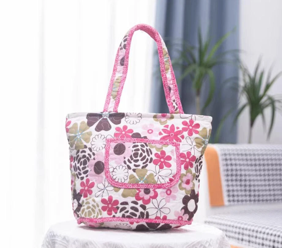 Bolso de Mano Last@Pretty Rojo Marrón Borde de Flores Algodón Acolchado Cremallera Bolsillo F Foto 1 de 4