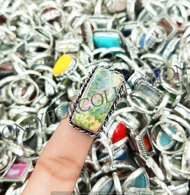 Unakite Jasper & Mix Gemstone 925 Sterling Silver Plated Wholesale Lot Rings - Image 1 of 3