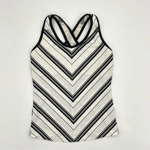 Danskin Workout Top Y2K Striped Black White Sleeveless Shelf Bra 2000s Yoga Bra - Picture 1 of 9