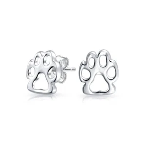BFF Animal Lover Paw Print Stud Earrings for Pet Dog Cat in Sterling Silver - Picture 1 of 3