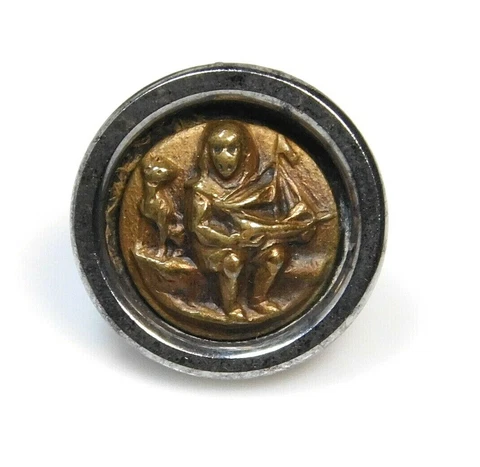 Antique Vtg BUTTON Rare Small Buster Brown & Tige Metal Charmstring NICE Cover