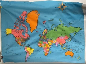 World Map Fabric Nordic House Inc. 1982 45" x 36" - Picture 1 of 5