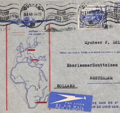 Cubierta South Africa Air 1940 IMPERIAL *Mapa* ILUSTRADA Durban PAÍSES BAJOS YJ85 Foto 1 de 4