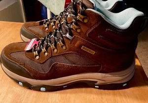 Skechers Womens Relaxed Fit Trego Hiking Boot Choc/Blue Waterproof Size 11 - Picture 1 of 11