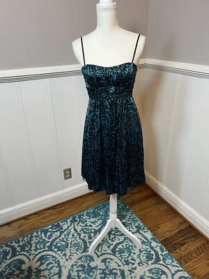 Y2K Ruby Rox Strappy Dress Size Small Black Teal Tie Back Fit & Flare - Image 1 of 4