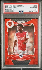 2021 Panini Prizm Red Bukayo Saka PSA 10 179/199 Premier League Arsenal #202 - Picture 1 of 6
