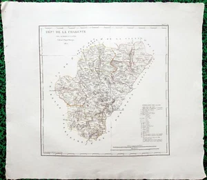 Dépt 16 - Atlas Royaume de France Rare Carte Aquarellée 45x40 cm + Texte - 1825 - Picture 1 of 2