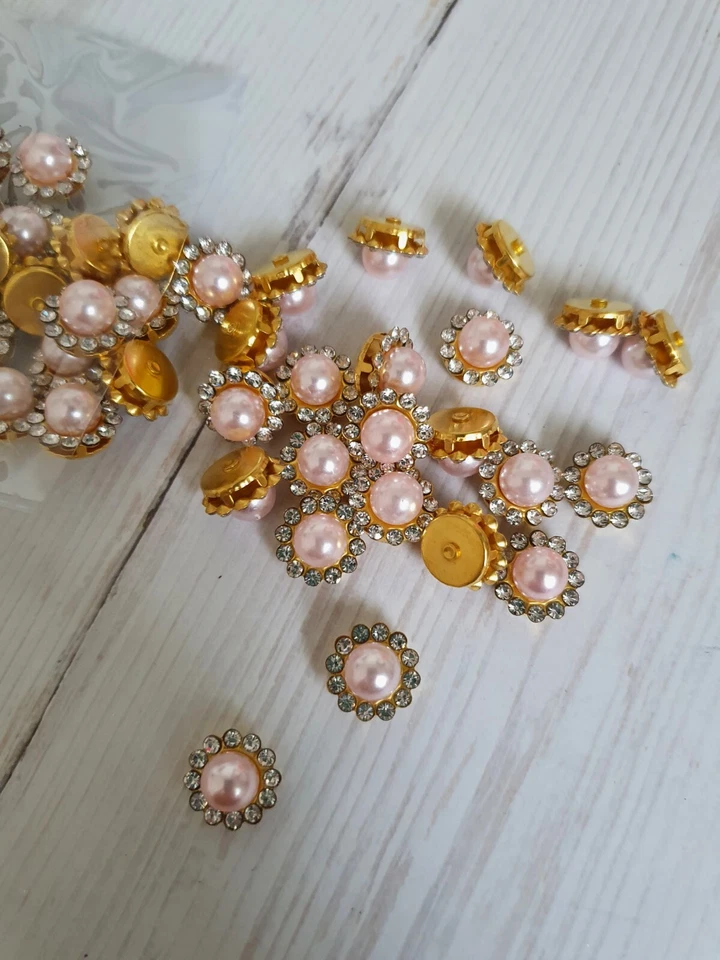 12mm fancy glass gem dress coat button sew jewel rhinestone PINK PEARL - Image 1 of 1