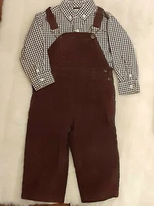 Baby Toddler Boys Size 24 Months 2T Timberland Brown Corduroy Overalls + Shirt - Picture 1 of 7