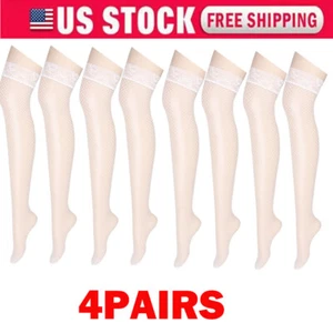 4Pairs White Women Stockings Lace Mesh High Thigh Fishnet Sexy Long Pantyhose US - Picture 1 of 17