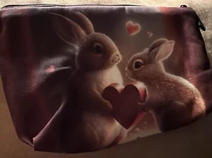 Two Easter Bunnies In Love Colorful And Decorative Cosmetic Bag - Picture 1 of 6
