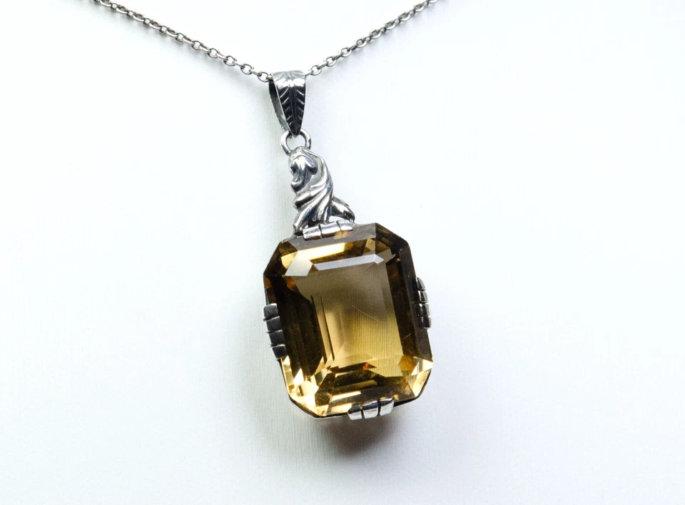 800 Argento - Antico Stile Liberty Rimorchio - Naturale 21.00 CT Citrino - Immagine 1 di 4