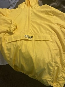 HUF NY Men's Anorak Jacket Yellow Size M New York Hooded Windbreaker Pockets - Picture 1 of 2