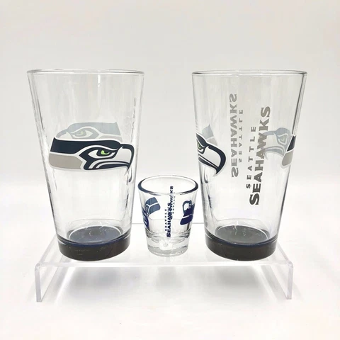 NFL Seattle Seahawks Pint Beer Glass + Shot Glass - Satin Etch - 3 Piece Set Cover