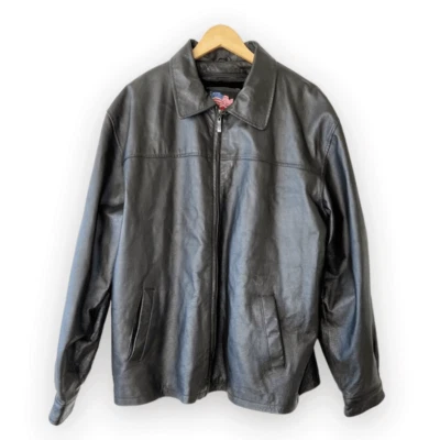 Chaqueta de cuero negra para hombre EE. UU. Forro con cremallera Talla 2XL Motocicleta Moto Grande Alta Foto 1 de 4