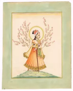 Handgefertigte Rajasthani Miniaturmalerei Ragini Kunstwerk auf Papier 7,5x9,5 Zoll - Bild 1 von 6