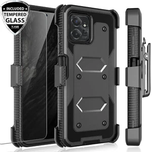 For Moto G Power 5G 2023 Armor Rugged Case Belt Clip Holster +Tempered Glass - Picture 1 of 13