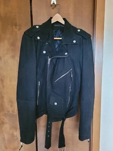 BLK DNM Black Suede Biker Jacket Mens Medium Skull Zippers  - Picture 1 of 15
