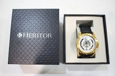 Heritor Automatic Armstrong Skeleton Leather-Band Watch HERHR3403 in Gold - Image 1 of 4