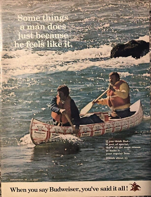 Budweiser Beer 1972 anuncio impreso paddle canoe Bud - You’ve Said It All de colección años 70 Foto 1 de 3