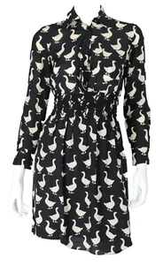 MOSCHINO CHEAP & CHIC Black & White Duck Print Silk Crepe Mini Dress 40 - Picture 1 of 11