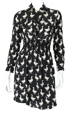 MOSCHINO дешевый и шикарный черный и белый утка печать шелк креп мини-платье 40 - Изображение 1 из 4