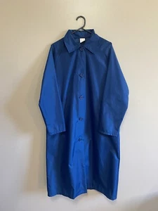 Vintage Long Blue Nylon Button Raincoat Unisex Size 12 To Fit 85cm - Picture 1 of 9