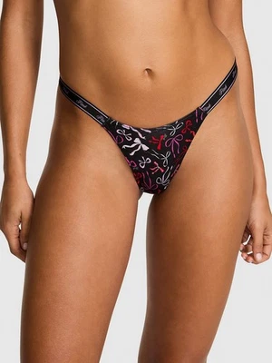 Victoria's Secret PINK - M Logo Cotton Micro Thong Panty - Black Red Bow Medium - Image 1 of 3