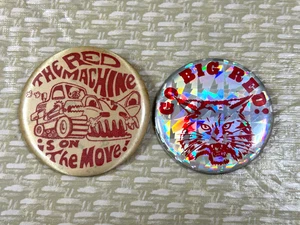 Vintage BIG RED Spirit Pin Button FOOTBALL Sports Pep Rally Pins Lot of 2 - Picture 1 of 7