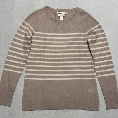 C&C California Cashmere Sweater Womens Medium Pink Taupe Striped Pullover 2-ply - Image 1 of 4