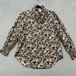 Biesen Top Damen S braun Blumen Popover Rüschen klassisch adrett Old Money - Bild 1 von 10