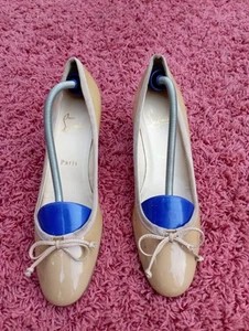 Christian Louboutin Beige Nude Patent Leather Marcia Balla Pumps Size 38.5 - Picture 1 of 13