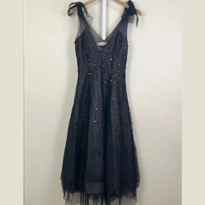 BCBGMaxAzria Beaded Tulle Fit & Flare Midi Gown Dress Womens Size 6 Black - Picture 1 of 5