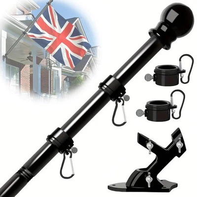 190CM Wall Mounted Mount Telescopic Flag Pole Top Gold Ball Aluminum Flagpole - Image 1 of 4