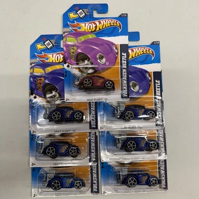 2012 Hot Wheels Heat Fleet Volkswagen Beetle Lot Of 7 ~ Blue ~ Purple - Image 1 of 3