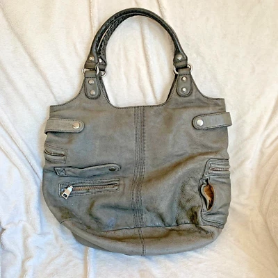 Liebeskind Mujer Bolso de Mano Cartera Gris Cuero Guijarro Suave Bolso de Hombro Foto 1 de 4