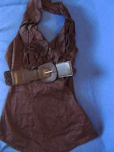 Camicia top stile Heart Soul Juniors marrone con volant e zip laterale NUOVA - Foto 1 di 3