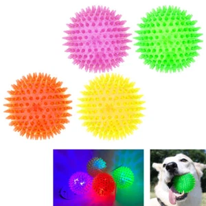 4 PC LED Spike Dog Balls Squeaky Light-up Pet Toys Fetch Chew Puppy Teething Toy - Picture 1 of 1