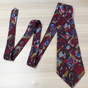 BUGLE BOY MEN Neck Tie Mens Red Painting Art Swirl Designer VINTAGE Suit Dress - Picture 1 of 8