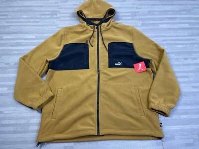 Puma Polar Fleece Full-Zip Hooded Jacket Bone Brown Mens XL Long Sleeve $110 - Image 1 of 4
