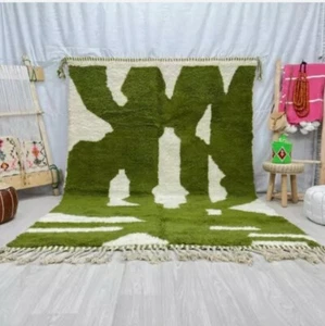 Indian Hand Knotted green Rug, Green Rug, Hand Rug Berber Wool, Custom Green Rug - Picture 1 of 7