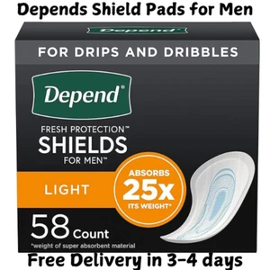 Depend Shield Incontinence Pads for Men Bladder Control Pads, Light, 58 Count - Picture 1 of 7