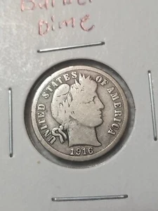 1916 S Barber Dime In Good Condition In My Opinion. #054 - Picture 1 of 2