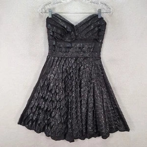 Va Va Voom Womens Dress Size M Black Strapless Shiny Pleated Flowy Fit N Flare - Picture 1 of 11