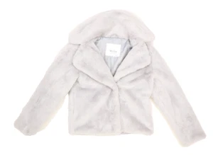Wish The Label Blue Gray Rider Faux Fur Open Jacket Pockets Women XS - Picture 1 of 11