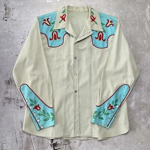 Vintage 40s 50s Western Floral Button-up Shirt Rockabilly Handmade 100% Cotton - Picture 1 of 12