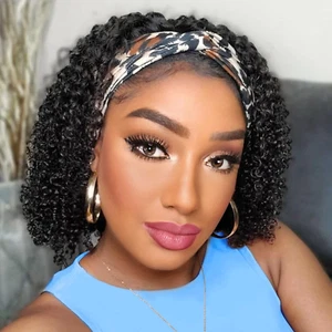 Human Hair Headband Wigs for Black Women - Curly, Glueless, Easy Wear - 10 Inch, - Picture 1 of 12